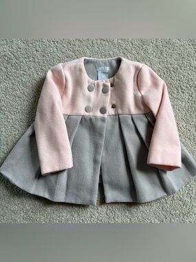 Tahari Baby Girls Pink and Light Gray Two-Tone Pea Coat